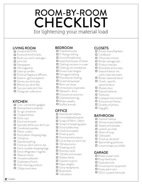 Room-by-Room Checklist for downsizing the amount of stuff in your house! Cer Nocturn, Room Checklist, Cleaning Painted Walls, Spring Cleaning Checklist, House Cleaning Checklist, Genius Ideas, Deep Cleaning Tips, Printable Checklist, Vie Motivation