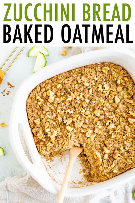 This zucchini bread baked oatmeal recipe makes it easy to sneak veggies into your morning. It's perfect for meal prep -- just reheat and serve! #zucchinibread #bakedoatmeal #healthyoatmeal #eatingbirdfood 2b Recipes, Zucchini Oatmeal, Baked Oatmeal Recipe, Eating Bird Food, School Recipes, Baked Oatmeal Recipes, Cooking Healthy, Oatmeal Recipe, Healthy Food Facts