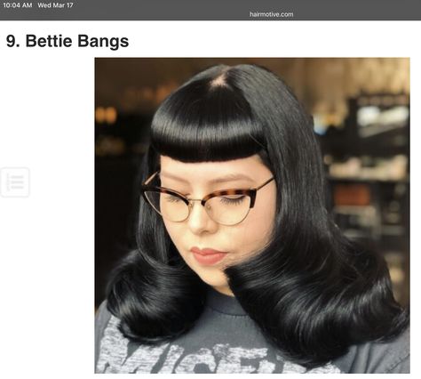 Different Types Of Bangs, Bettie Bangs, Types Of Bangs, Betty Bangs, Bangs Cut, Short Haircuts With Bangs, Rockabilly Hair, Pin Up Hair, Trendy Short Haircuts