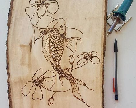 Koi Fish Pyrography - Koi Fish Wood Burning - Koi Wood Art - Koi Fish drawing - Koi Fish Art - Wood Burning - Pyrography - Wood Art - Koi Fish Pyrography, Fish Wood Burning, Koi Fish Art, Koi Fish Drawing, Wood Burn Designs, Fish Drawing, Fish Drawings, Fish Art, Koi Fish