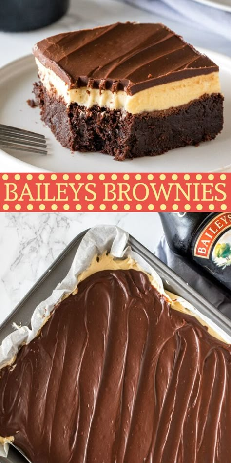 Baileys Brownies, Bailey Brownies, Irish Cream Frosting, Baileys Irish Cream Recipes, Cream Ganache, Irish Cream Recipe, Brownie Desserts Recipes, Baileys Cheesecake, Baileys Recipes