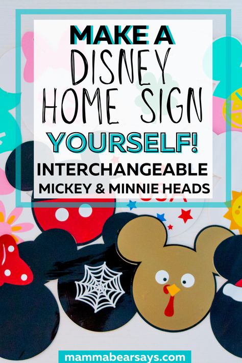 This DIY Disney HOME seasonal and holiday sign is a great way to bring some Disney magic into your home along with celebrating the holidays and seasons! You can make this interchangeable Mickey & Minnie head sign with your Cricut machine and is the perfect DIY modern farmhouse home decor piece #cricutmade #cricutcreated #cricutcraft #cricutcrafting #diy #diyhomedecor #homedecor #disneyhome #disneydecor #disneyfamily #disneylife #disneylove #disneyap #diydisney Disney Home Sign Diy, Disney Christmas Signs Wooden, Disney Signs Diy, Disney Water Bottles Diy, Disney Home Decor Diy Craft Ideas, Disney Welcome Sign Front Doors, Diy Disney Crafts For Adults, Cricut Decor Projects, Disney Porch Sign