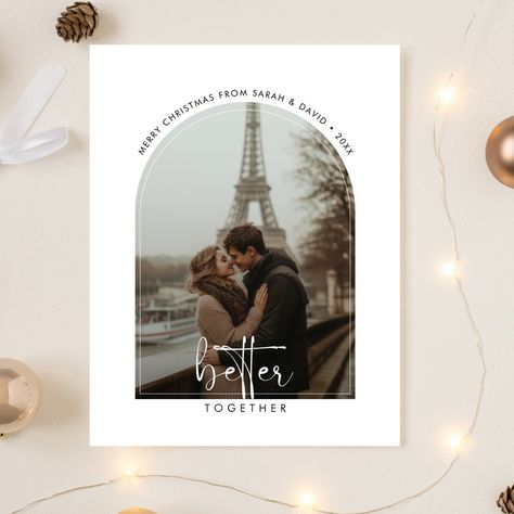 Simple Better Together Christmas Cute Photo Couples Christmas Card, Marry Christmas Card, Merry And Married, White Christmas Card, Couple Christmas Card, Couples Christmas, Elegant Typography, Married Christmas, Christmas Cute