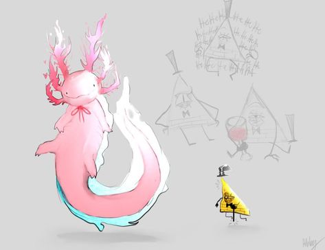 Bill Cipher And Axolotl, Axolotl Oc Art, Gravity Falls Axolotl, Axolotl Human, Axolotl Character Design, Axolotl Oc, Axolotl Drawing, California Snow, Axolotl Art