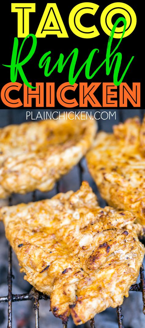 TTaco Ranch Chicken - our favorite! SO easy and this tastes delicious! Only 6 ingredients - olive oil, Ranch dressing, taco seasoning, lime juice, vinegar and chicken. Great on its own or on top of a salad or in tacos and quesadillas. We make this at least once a week! Such a quick and easy Mexican chicken recipe! Olive Oil Ranch Dressing, Taco Ranch Chicken, Mexican Chicken Tacos, Easy Mexican Chicken, Chicken Ranch Tacos, New Chicken Recipes, Grilled Chicken Tacos, Chicken Taco Seasoning, Mexican Chicken Recipes