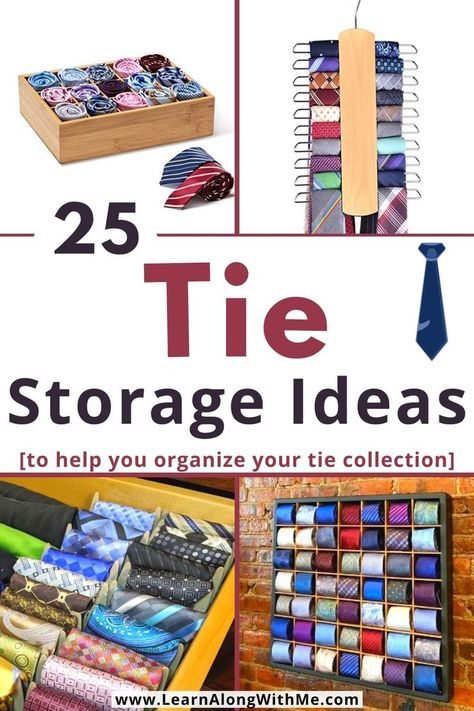 Here is another article in our series on bedroom organization. These tie storage ideas will help you get your necktie collection organized and stored for easy access.
There are several ways to hang ties in a closet, ideas to store ties in a drawer and even some tie storage ideas that make use of wasted space behind the bedroom door. 

if you or your partner needs help with tie organization, you should check out our article. 


#bedroomstorage  #tiestorageideas  #tieorganization #closetstorage Tie Storage Ideas, Mens Closet, How To Store Ties, Organization Hacks Diy, Tie Storage, Wooden Tie, Tie Box, Tie Holder, Belt Storage