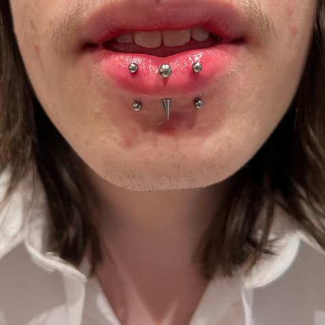 Spike Vertical Labret, Paired Vertical Labret, Triple Lip Piercing, Double Vertical Labret Piercing, Sharkbite Piercing, Double Labret Piercing, Double Vertical Labret, Vertical Labret Jewelry, Vertical Labret Piercing