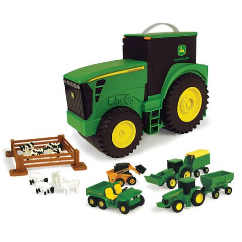 John Deere Carrying Case Bonus Pack - Walmart.com John Deere Toys, Tractor Implements, Case Tractors, John Deere Tractor, Animal Pen, John Deere Parts, Play Vehicles, Farm Toys, John Deere Tractors