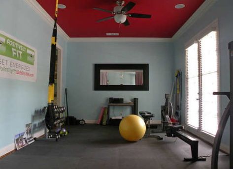 Home Gym Ideas Convert Dining Room, Ditch The Dining Room, Dining Room Converted, Exercise Room Ideas, Home Gym Studio, Home Garage Gym, Basement Gym Ideas, Gym Design Ideas, Basement Gym