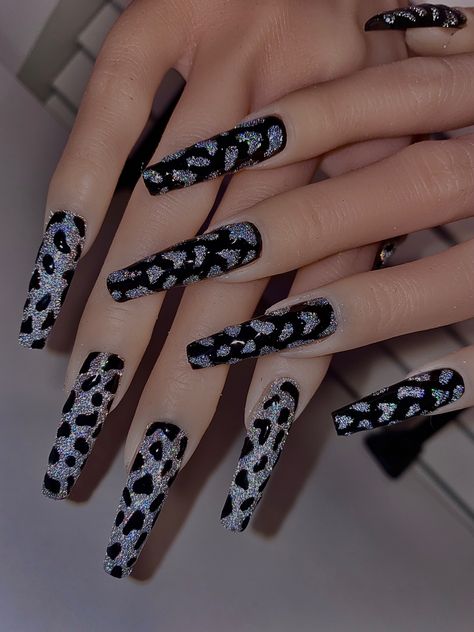 Cow Print Nails With Glitter, Glitter Cow Print Nails, Pastel Cow Print Nails, Black Cow Print Nails, Pastel Cow Print, Uni Nails, Cow Print Nails, Black Holographic, Cow Nails