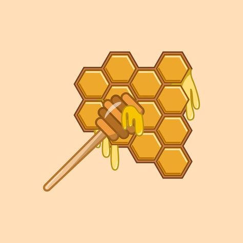 Honeycomb and spoon honey vector logo il... | Premium Vector #Freepik #vector #background Honeycomb Illustration, Honey Cornflakes, Honey Illustration, Nice Tattoos, Vector Food, Logo Illustration, Wallpaper Pc, Vector Background, Pink Wallpaper