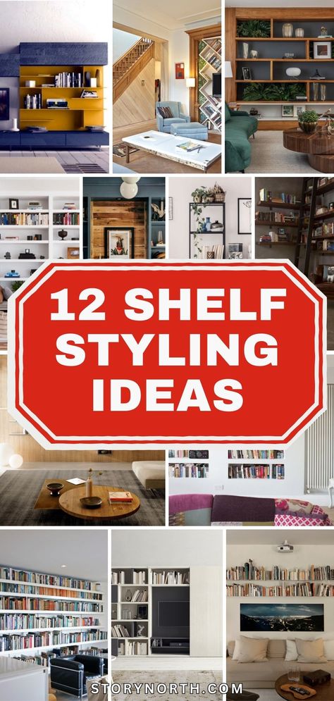 Pin this for creative shelf decor inspiration to transform your living space! Elevate your home decor game with these unique styling ideas. #homedecor #shelfdecor #livingroomdesign Cabinet Shelf Decor Living Room, Shelf Around Room, High Shelf Decorating Ideas, High Shelf Decorating, Shelf Styling Ideas, Short Bookshelf, Bookshelves Aesthetic, Shelf Decor Ideas, Hallway Shelf