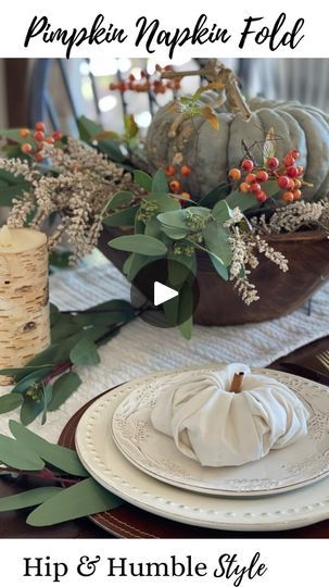 144K views · 1.4K reactions | Here’s an oldie but worth posting again because it’s too cute not to !

Take your dinner table to the “extra” by using a fun napkin fold . This one’s so easy and unique and sure to impress your guests. 

All you need is a round napkin ring, napkin of your choice( orange would be cute too) and a cinnamon stick for the stem!

Perfect look for thanksgiving or your fall dinner parties .

* disclaimer for any napkin paranoia peeps, no one got sick in the folding of this napkin 😂iykyk!!
•
•
•
#napkinfolding #napkinfoldingideas #tablesetting #tablestyling #tablescaping #tablesettings #falltabledecor #falltablescape | Hip & Humble Style Fall Napkins Place Settings, How To Use A Napkin Ring, Table Setting Ideas For Thanksgiving, How To Fold Cheesecloth Napkin, Thanksgiving Folding Table Set Up, Round Table Tablescapes, How To Make Napkin Rings, Pumpkin Napkin Folding, Napkin Pumpkins