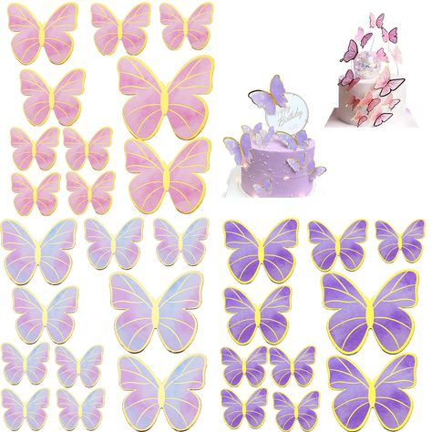 Wall Butterflies, Purple Butterfly Cake, Butterfly Food, Butterfly Cupcake Toppers, Butterfly Birthday Cakes, Butterfly Cupcakes, Butterfly Cake Topper, Food Decorations, Butterfly Cake