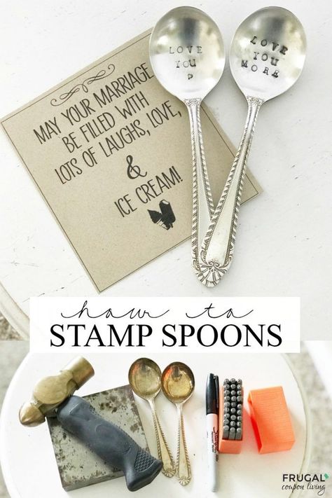 Spoon Quotes, Wedding Gift Tags Printable, Dremel Art, Metal Spoons, Metal Stamping Projects, Spoons Diy, Crafts Quotes, Silver Stamping, Metal Stamping Diy