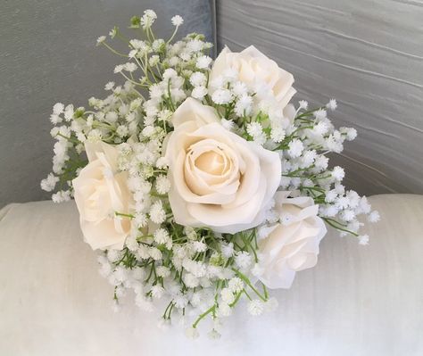 Bridesmaid Bouquet of Ivory Roses With Gypsophila Finished - Etsy Canada Petite Bride, Flower Girl Wand, Bridesmaid Flower, Ivory Roses, Lace Vintage, Bridesmaid Flowers, Star Wedding, Ivory Lace, Bridesmaid Bouquet