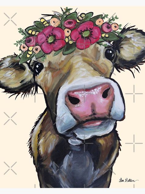 Cow Art Print, Cow Canvas, Cow Painting, Sunflower Art, Cow Art, The Cow, Urban Sketchers, Cute Cows, Flower Crown