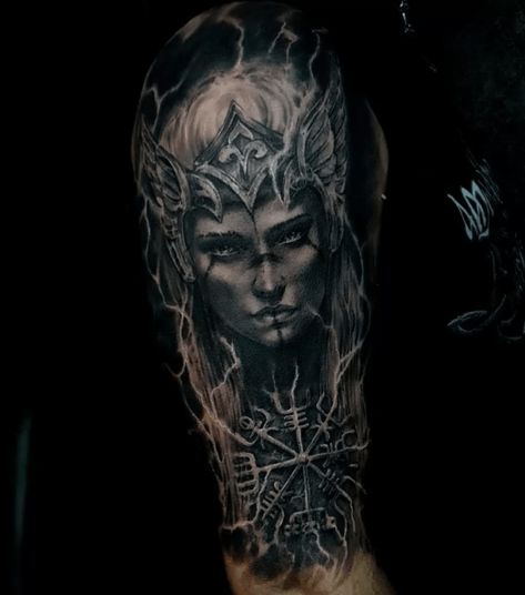 240+ Magnificent Valkyrie Tattoos Ideas and Meaning (2023) - TattoosBoyGirl Valkyrie Tattoos, Norse Mythology Tattoo, Valkyrie Tattoo, Arte Viking, Viking Tattoo Sleeve, Marvel Tattoos, Warrior Tattoos, Norse Tattoo, Nordic Tattoo