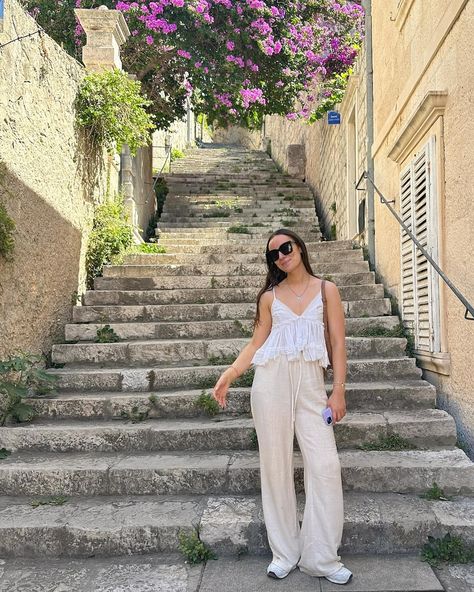 summer outfit ideas, summer outfits 2024, summer ootd, pinterest aesthetic, Pinterest outfit, outfit ideas, outfit inspo, outfit inspiration, ootd inspo, casual style, casual outfit ideas, everyday outfit  vacation outfit, linen pants outfit outfit, white tank outfit, croatia outfit, dubrovnik outfit, split croatia outfit, hvar outfit, europe summer outfit, european summer Linen Vacation Outfits, Hvar Croatia Outfit, White Tank Outfit, Outfit Europe, Europe Summer Outfits, Outfit Ideas Everyday, Ootd Pinterest, Hvar Croatia, Linen Pants Outfit