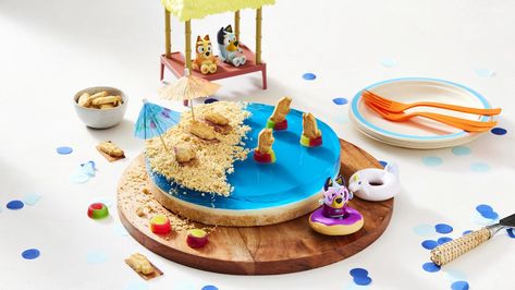 Swimming Pool Cake, Arrowroot Biscuits, Blueberry Jelly, Pool Cake, Yummy Biscuits, Bluey And Bingo, Jelly Cake, Springform Pan, Kids Cake