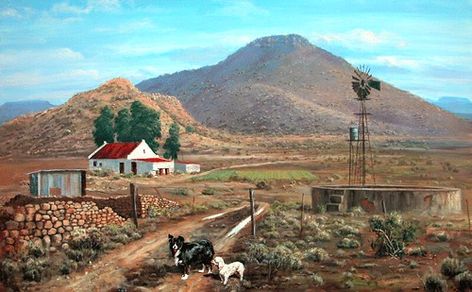 Karoo-Farm | Charl Moller | Flickr South Africa Road Trips, Farm Windmill, Windmill Art, South African Art, South African Artists, South Africa Travel, Farm Scene, Landscape Art Painting, Africa Art