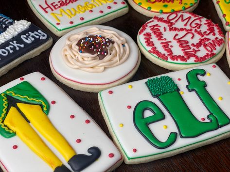 Elf Sugar Cookies Decorated, Elf Movie Cookies, Buddy The Elf Cookies, Movie Cookies, Flooded Cookies, Elf Delivery, Elf The Musical, Elf Buddy, Cookie Shots