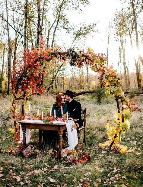 Vintage autumn inspired elopement Paradise Falls, Fall Wedding Flowers, Fall Wedding Decorations, Wedding Inspiration Fall, Wedding Forward, Outside Wedding, Marriage Ceremony, Wedding Ceremony Decorations, Woodland Wedding