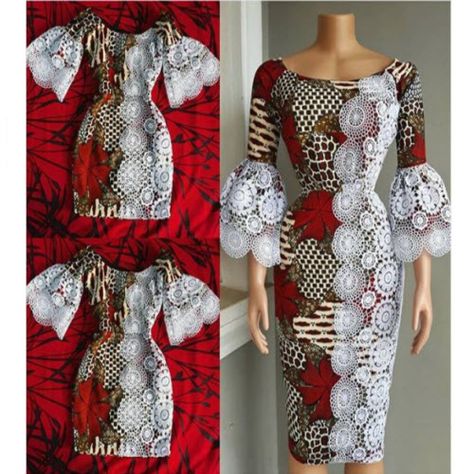 African Women Fabric & Lace Dress Price:$ 55.00 & FREE Shipping #qualitynaffordable Ankara Dress Designs, Lace Pencil Dress, Ankara Dress Styles, Short African Dresses, Ankara Gown Styles, African Wear Dresses, African Inspired Clothing, African Print Dress Designs, African Lace Dresses