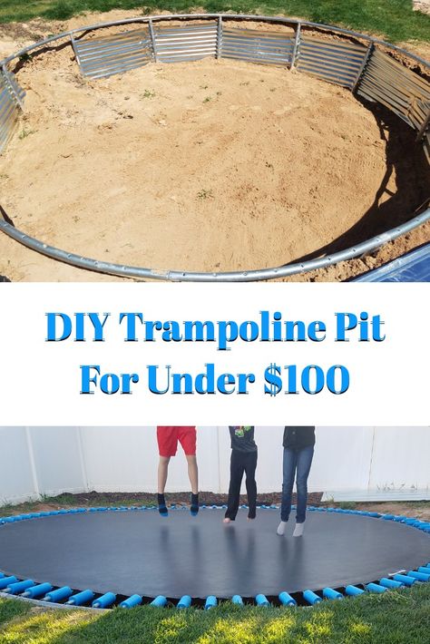 How to DIY a trampoline pit, create a trampoline inground retaining wall and make a spring cover that won't blow away. Diy Trampoline, Underground Trampoline, Sunken Trampoline, Trampoline Springs, In Ground Trampoline, Rustic Outdoor Decor, Backyard Trampoline, Backyard Playground, Backyard Diy Projects