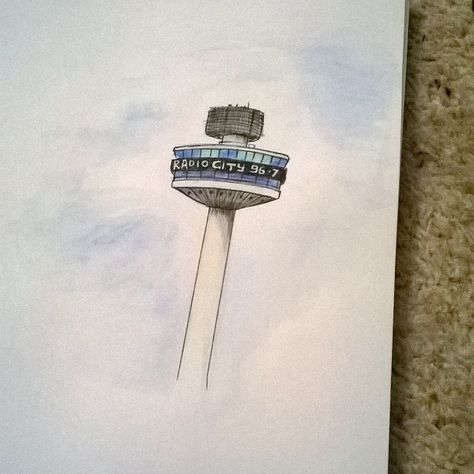 Fine liner and watercolour drawing of the Radio City Tower - Inspired by Sophie Blackall Liverpool Drawing, Tower Sketch, Sophie Blackall, Liver Building, Radio City, Watercolor Drawing, Liverpool, Tower, Sketch