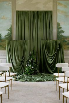 Evergreen Wedding, Draping Wedding, Green Drapes, Velvet Drapes, Event Furniture, Mossy Green, Green Backdrops, Event Branding, Neutral Wedding