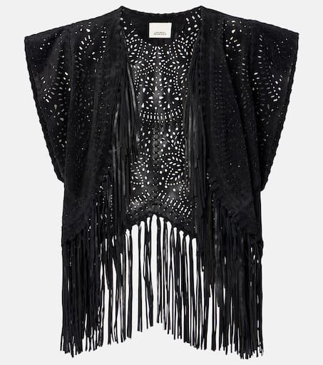 Edita fringed leather vest in black - Isabel Marant | Mytheresa Fringe Leather Vest, Boho Jacket, Outerwear Vest, Leather Vest, Free Spirited, Leather Jackets Women, Leather Care, Outerwear Women, Womens Vest