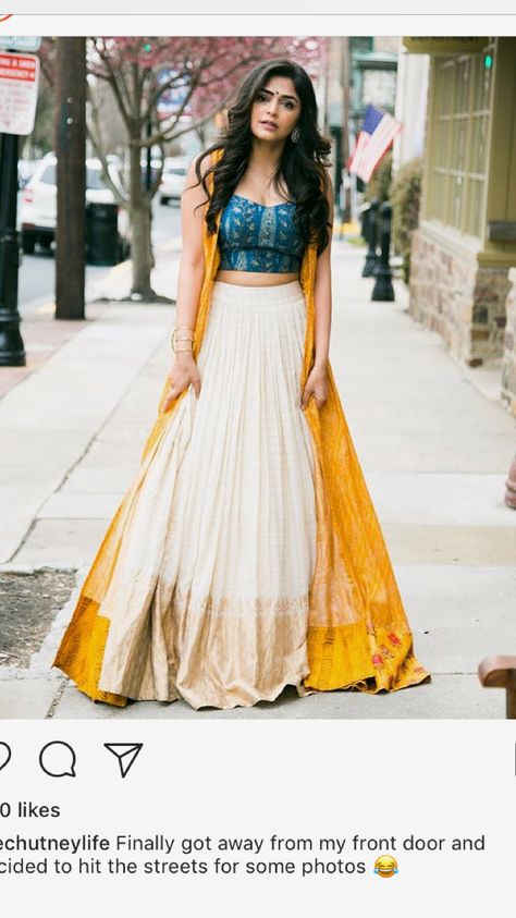 Blend gold Cream skirt Indo Western Haldi Outfit, Haldi Outfit, Function Dresses, Long Gown Design, Indian Outfits Lehenga, Yellow Lehenga, Lehenga Designs Simple, Lehnga Dress, Traditional Indian Dress