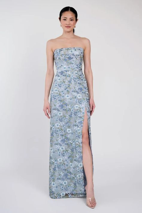 Mercy Ophelia Embroidery by Jenny Yoo | Shop Online Now Mother Of The Bride Dresses Long Spring Petite, Dusty Blue Floral Bridesmaid Dresses, Light Blue Formal Dress Long, Mother Of The Bride Dresses Blue, Reformation Bridesmaids, Blue And Green Bridesmaid Dresses, Blue Floral Bridesmaid Dresses, Ice Blue Gown, Seafoam Green Bridesmaid Dresses