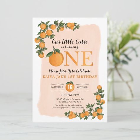 Sweet Little Cutie Orange Citrus 1st Birthday Invitation | Zazzle.com Orange Birthday Parties, Cutie Orange, Orange Invitation, Orange Birthday, Orange Party, Twin First Birthday, Orange Citrus, 2nd Birthday Party Themes