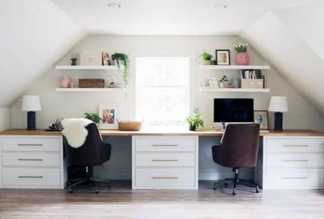 7 Easy IKEA Desk Hacks that’ll Boost Your Productivity Bureau Hack Ikea, Desk Station, Ikea Desk Hack, Desk Hacks, Attic Office, Hack Ikea, Garage Addition, Ikea Desk, Studio Desk