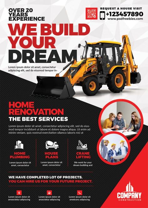 Construction Company Flyer Template PSD – PSDFreebies.com Company Promotion Poster, Construction Company Advertising, Construction Company Flyer, Construction Ads, Construction Poster, Construction Flyer, Company Flyer, Email Flyer, Plumbing Plan