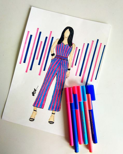 Fashion illustrations of vertical line stripes women costume Vertical Line Dress Sketch, Vertical Lines Dress Design, Vertical Lines Dress Illustration, Elements Of Design Line Dress, Vertical Line Fashion, Vertical Lines Dress, Vertical Line Drawing, Vertical Lines Art Design, Line Fashion Illustration