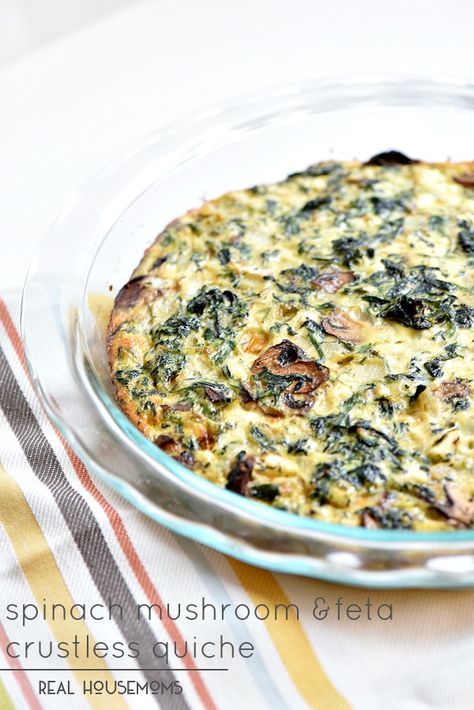 Spinach Mushroom Feta Crustless Quiche Quiche Spinach, Crustless Quiche Recipe, Spinach Mushroom, Quiche Recipe, Crustless Quiche, The Best Breakfast, Breakfast Dinner, Spinach Stuffed Mushrooms, Quiche Recipes