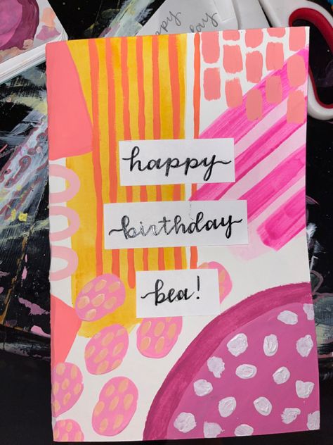 Pink And Orange Birthday, Easy Birthday Cards Diy, Birthday Canvas, Happy Birthday Cards Handmade, Happy Birthday Cards Diy, Orange Birthday, Birthday Painting, Painting Birthday, Watercolor Birthday Cards