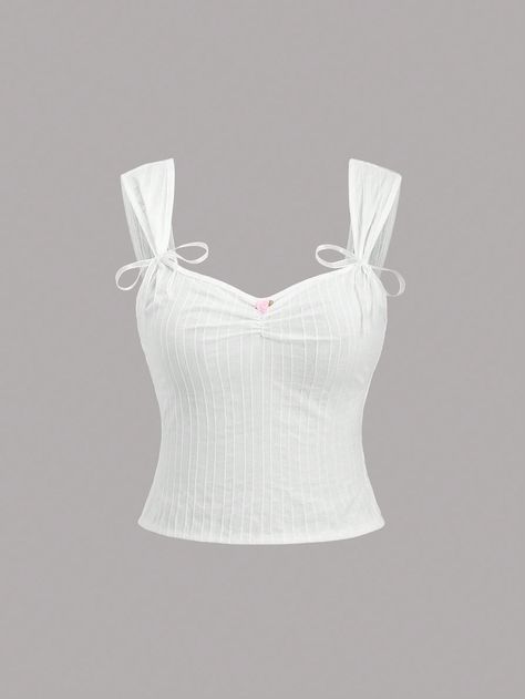 Women's Solid Color Bow Decor Pleated Camisole Top For Summer White Casual   Woven Fabric Plain Wide Strap Non-Stretch  Women Clothing, size features are:Bust: ,Length: ,Sleeve Length: Summer Wear For Women, Lace Trim Cami Top, Womens Summer Shorts, Lace Trim Cami, Bow Decor, Women Tank Tops, Summer White, Top For Summer, Elegant Dresses Long