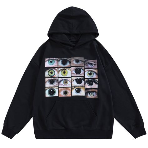 Black Sweat Shirt, Eye Hoodie, Estilo Harajuku, Black Sweats, Streetwear Hoodie, Y2k Hoodie, Style Hip Hop, Eye Print, Estilo Hip Hop