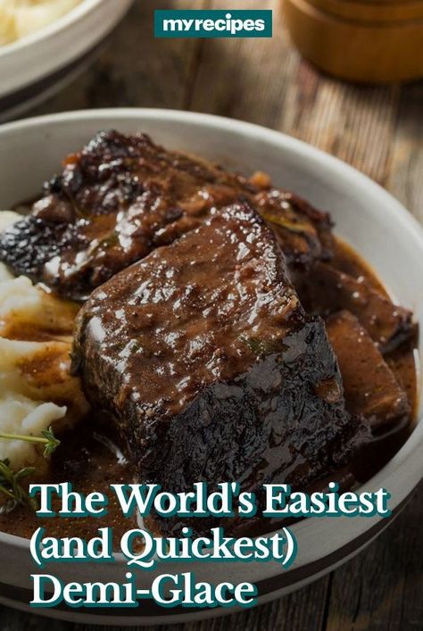 Looking for dinner ideas? Try making this quick and easy demi-glace. You will love making this homemade sauce or meat stock to serve over meat for dinner. #dinnerideas #dinnerrecipes #dinnerdishes #familydinnerideas #supper #supperideas Steak Demi Glaze, Demi Glace Sauce Recipes Beef, Demi Sauce For Steak, Beef Glaze Sauce, Mushroom Demi Glaze, Steak Glaze Recipes, Beef Demi Glace Recipe, How To Make Demi Glace Sauce, Demi Glass Sauce