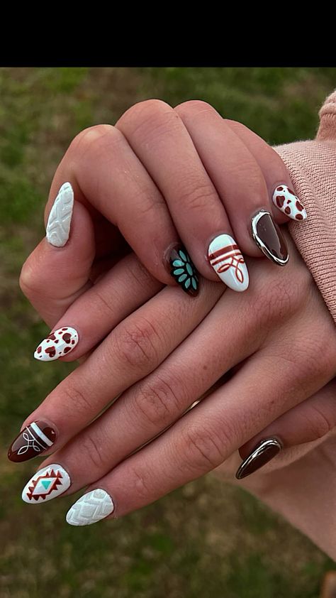 Nails To Match Any Outfit, Cute Cowgirl Nail Ideas, Western Nails Acrylic Almond, Chevy Nails Designs, Cowboy Boot Nails Design, Sparkly Western Nails, Navy Blue Western Nails, Western Nails For Prom, Nails With A Lot Of Designs