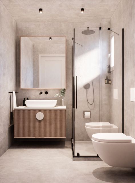 Cement mortar light gray Gray Bathroom Walls, Light Grey Bathrooms, Little Bathroom, Grey Bathrooms, Bathroom Wall, Tile Bathroom, Modern Lighting, Cement, Light Gray