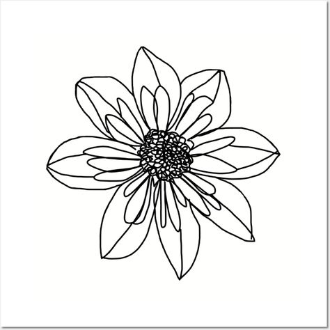 A line drawing of a collarette dahlia. A pretty minimal floral design, for those who like flower art. Maybe this black and white drawing could be a gift for your mom on Mothers day. -- Choose from our vast selection of art prints and posters to match with your desired size to make the perfect print or poster. Pick your favorite: Movies, TV Shows, Art, and so much more! Available in mini, small, medium, large, and extra-large depending on the design. For men, women, and children. Perfect for deco Dahlia Flower, Gifts For Your Mom, Black And White Drawing, Flower Wall, Dahlia, Line Drawing, Flower Art, Floral Design, Print Design