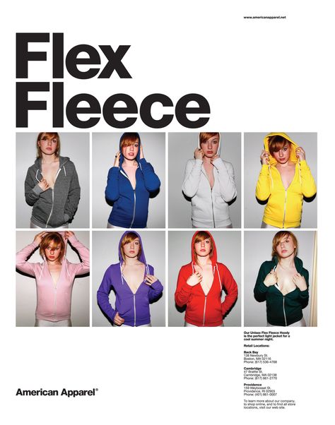 Flex Fleece. American Apparel classic adverts. #americanapparel #helvetica American Apparel Ad, Mysterious Girl, Ad Template, American Clothing, Vogue Fashion, Hoodie Jacket, American Apparel, Fashion Magazine, Business Women