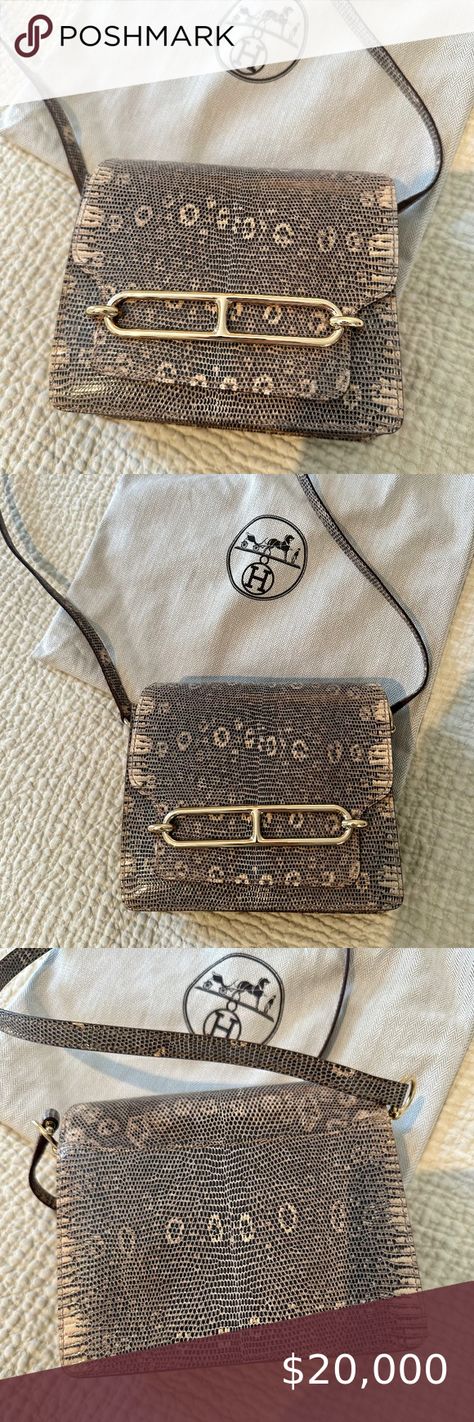 HERMÈS Mini Sac Roulis Ombre Lizard Salvatore Gold Hardware NWT Hermes Box, Hermes Handbags, Gold Hardware, Dust Bag, Stitching, Handbags, Gold, Cross Stitching