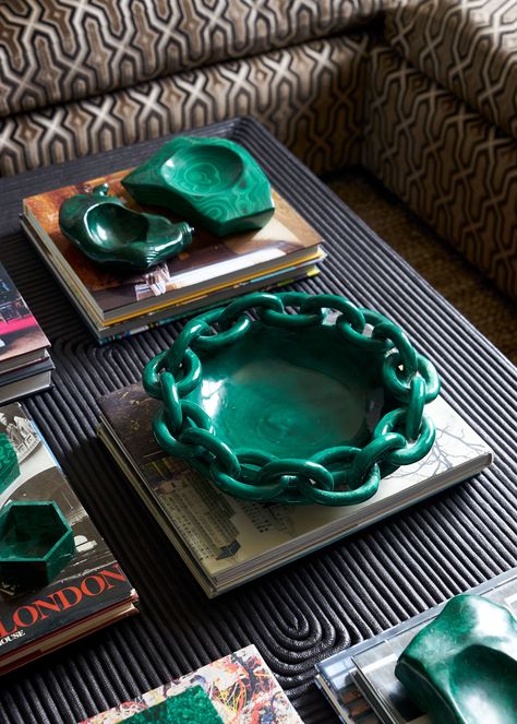 Coffee table - East Village apartment in New York designed by Philip Gorrivan Design. #interiordesign #homedecor #coffeetable Malachite Decor, Urban Home Decor, Robin Day, Coffee Table Accessories, Coffee Table Styling, East Village, Space Decor, Dining Room Walls, City Living