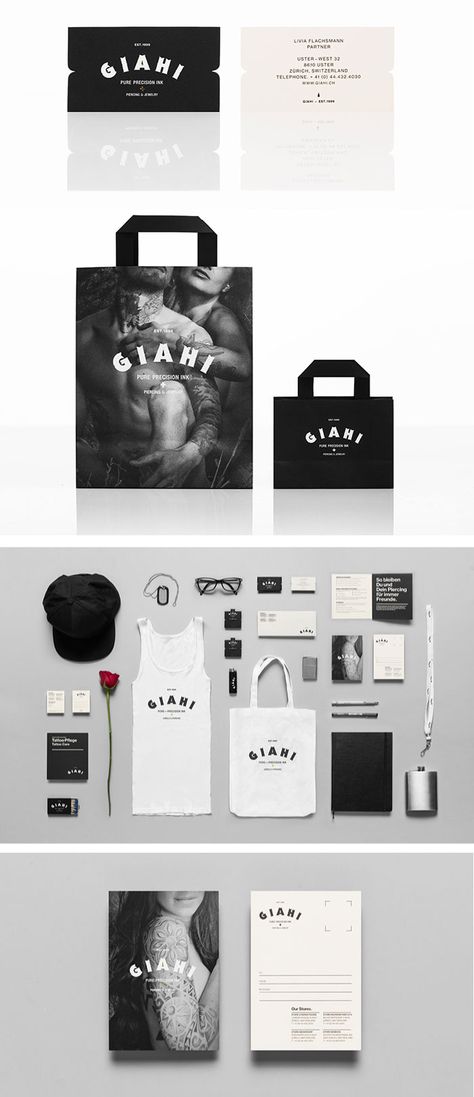 Giahi tattoo and piercing studio || Anagrama -- fantastic bag! #branding #tattoo #identity Tattoo Packaging Design, Tattoo Studio Branding Design, Tattoo Branding Design, Tattoo Artist Branding, Tattoo Shop Branding, Tattoo Shop Logo Design, Tattoo Shop Logo, Tattoo Branding, Tattoo Studio Logo